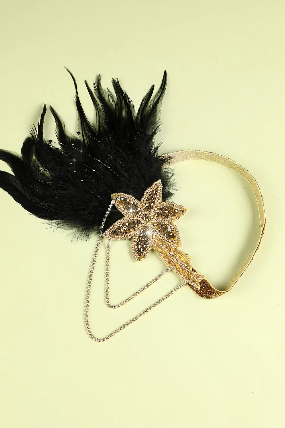 1920s Black Feather Beaded Headband - Image 6