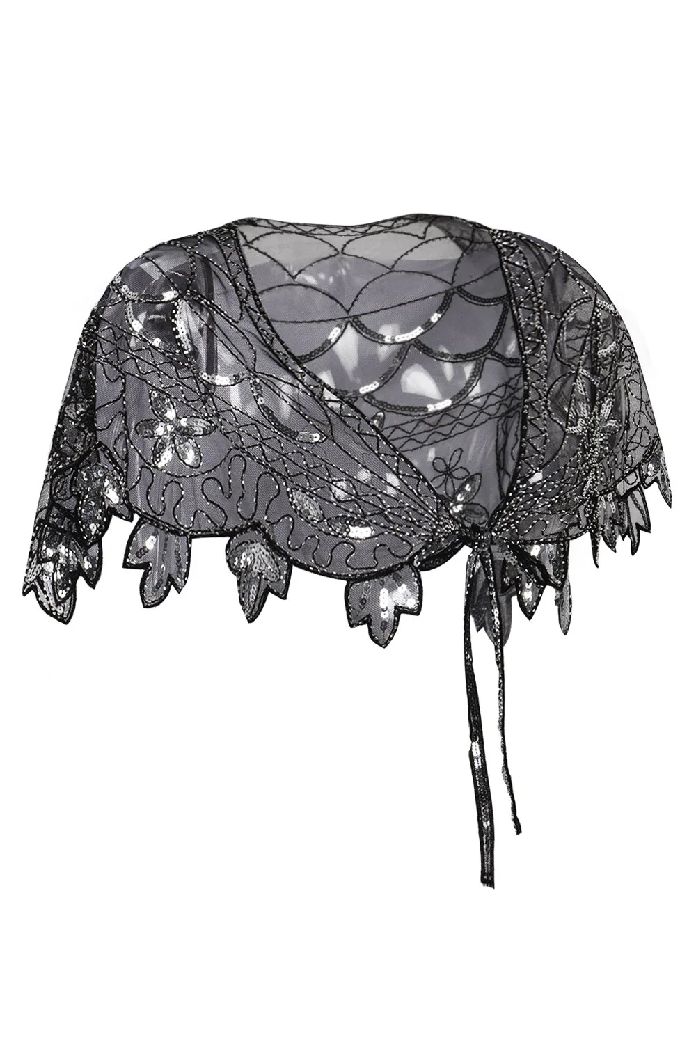 1920s Black Flower Sequin Women Cape - Image 3