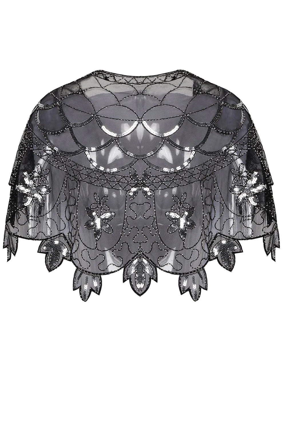 1920s Black Flower Sequin Women Cape - Image 4