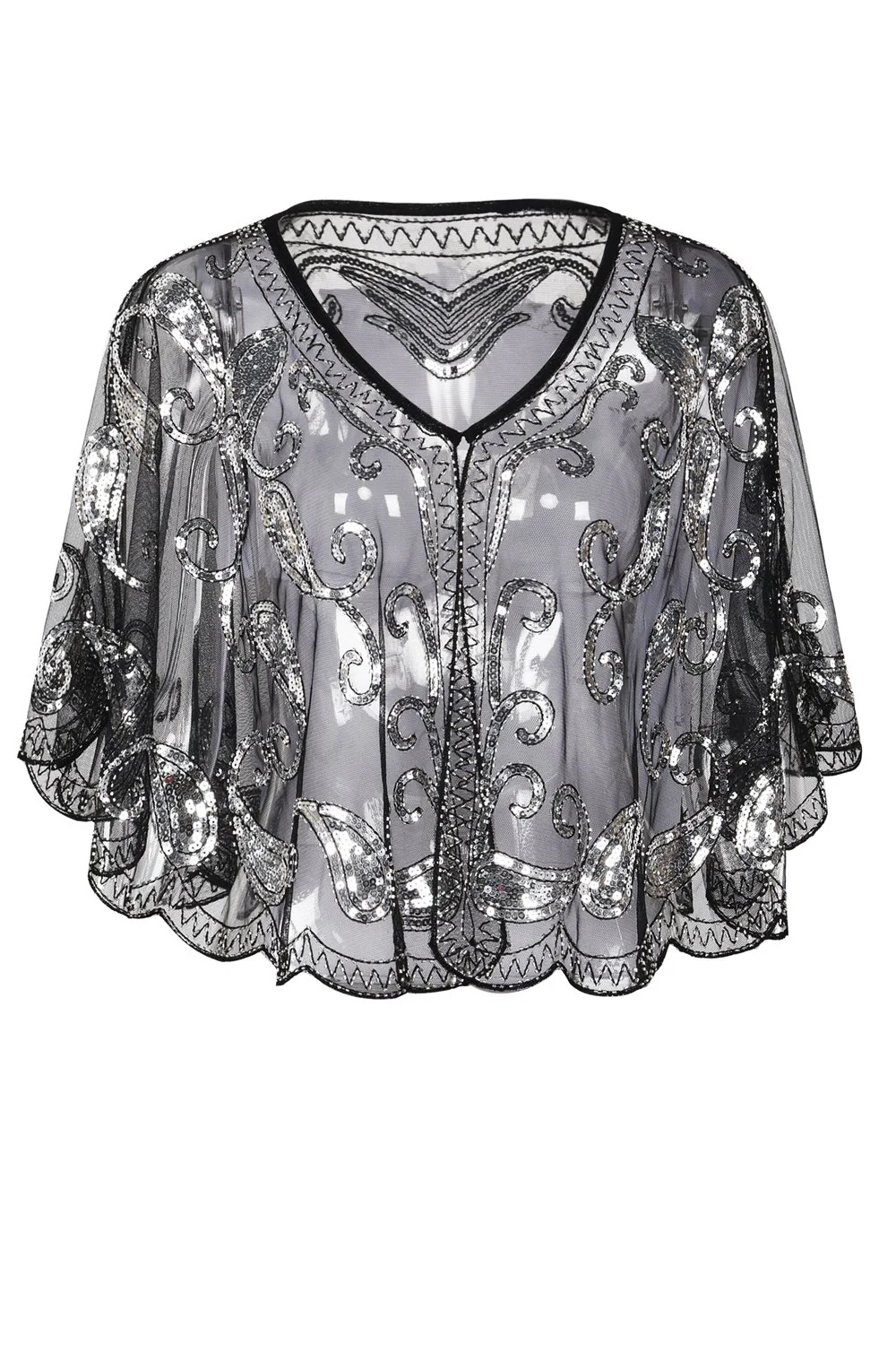 1920s Black Glitter Sequins Cape - Image 7
