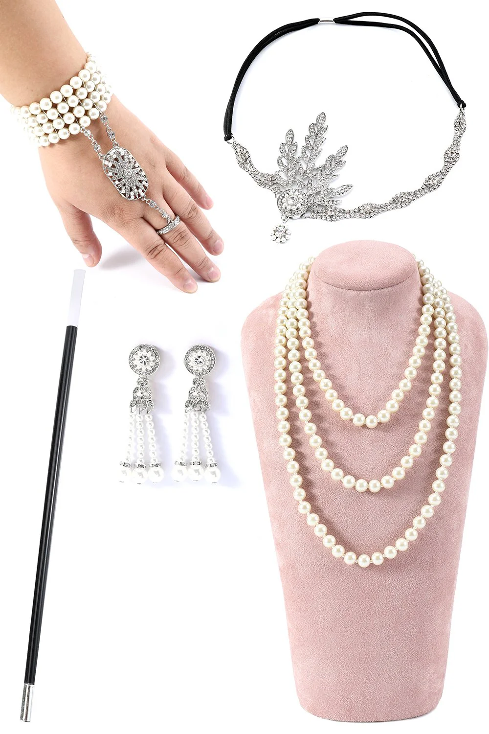 1920s Flapper Golden/Silver Accessories Set - Image 9