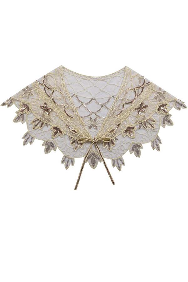 1920s Ivory Flower Sequin Women Cape - Image 3