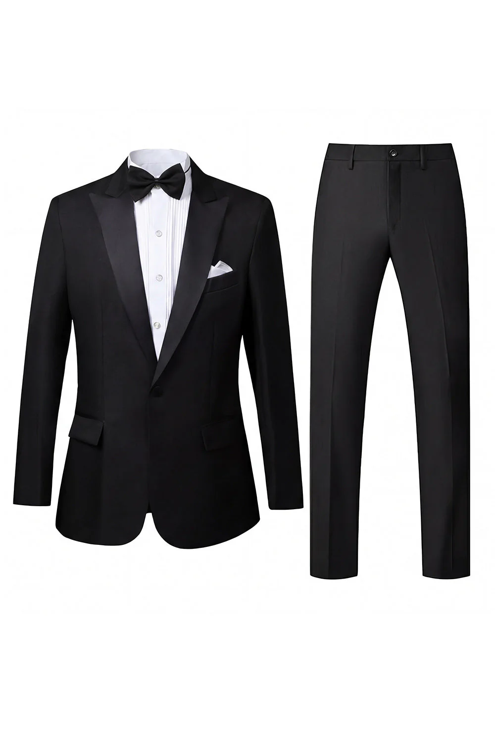 Black 2 Piece Peak Lapel Slim Fit Men's Suits