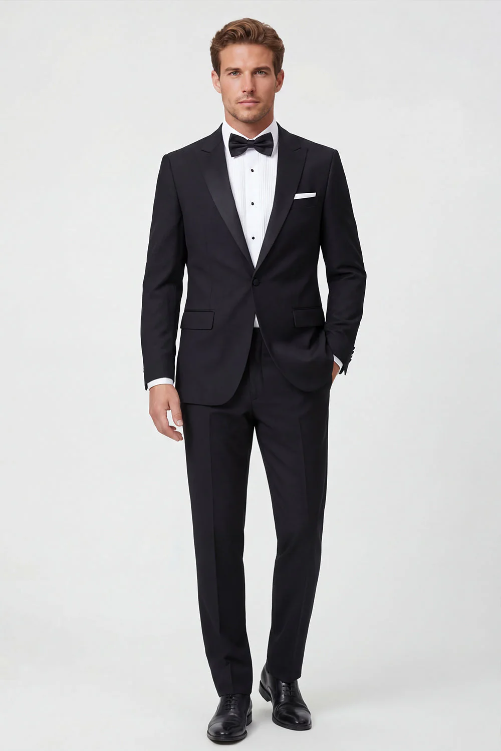 Black 2 Piece Peak Lapel Slim Fit Men's Suits - Image 3