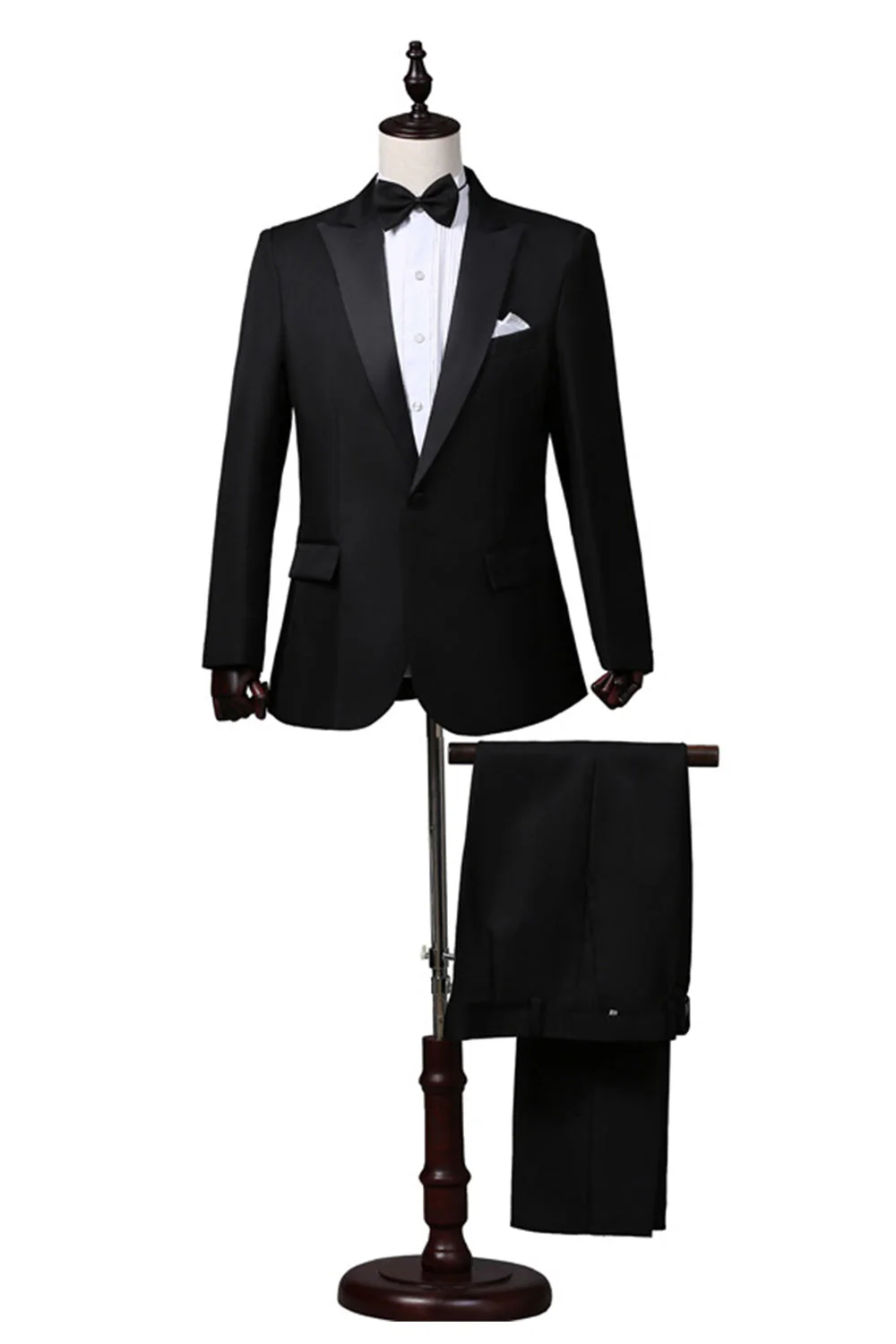 Black 2 Piece Peak Lapel Slim Fit Men's Suits - Image 8