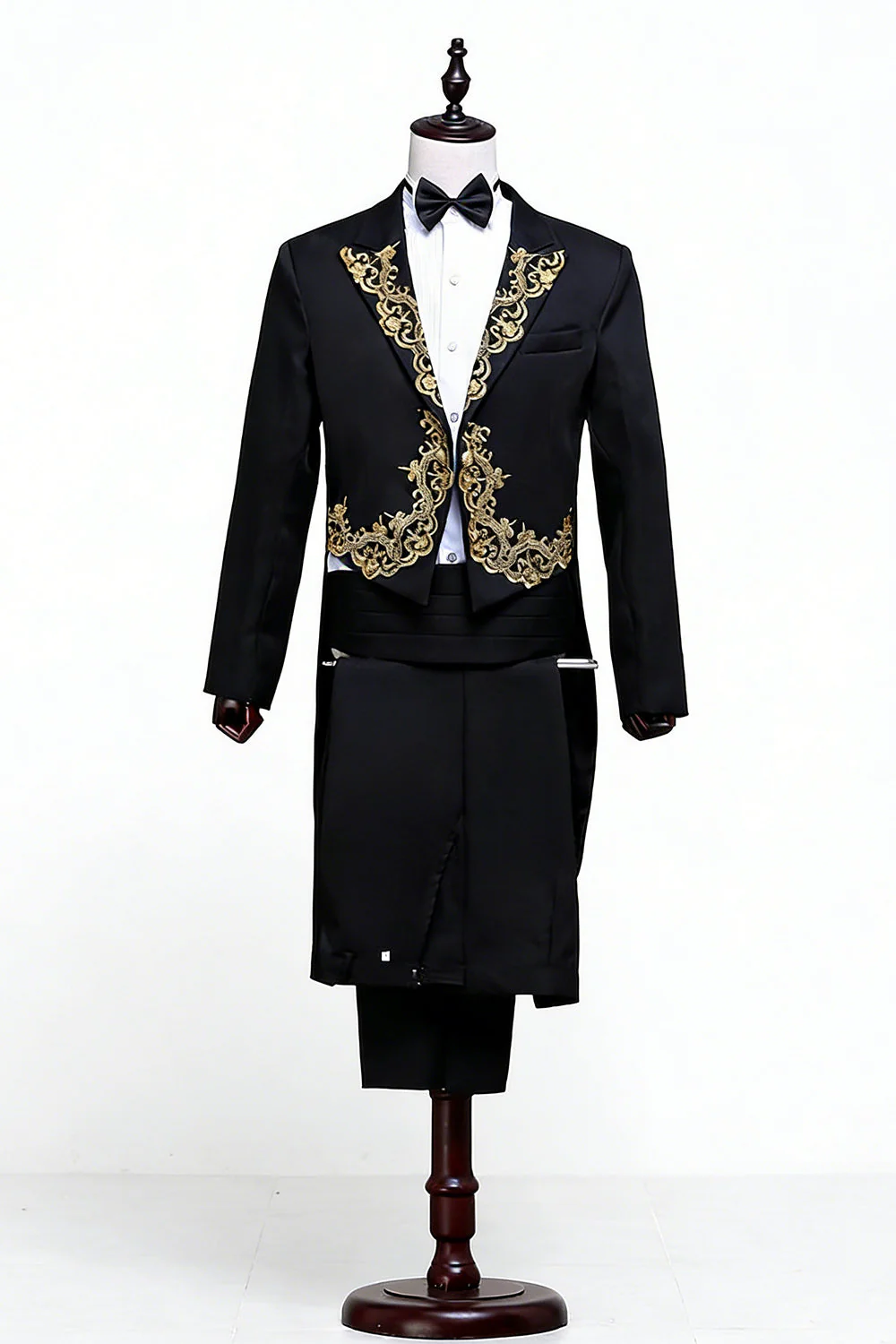2 Piece Black One Button Peak Lapel Men's Suits with Embroidery