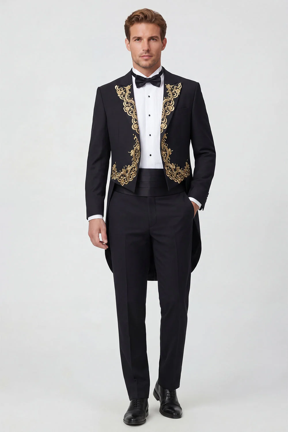 2 Piece Black One Button Peak Lapel Men's Suits with Embroidery - Image 2