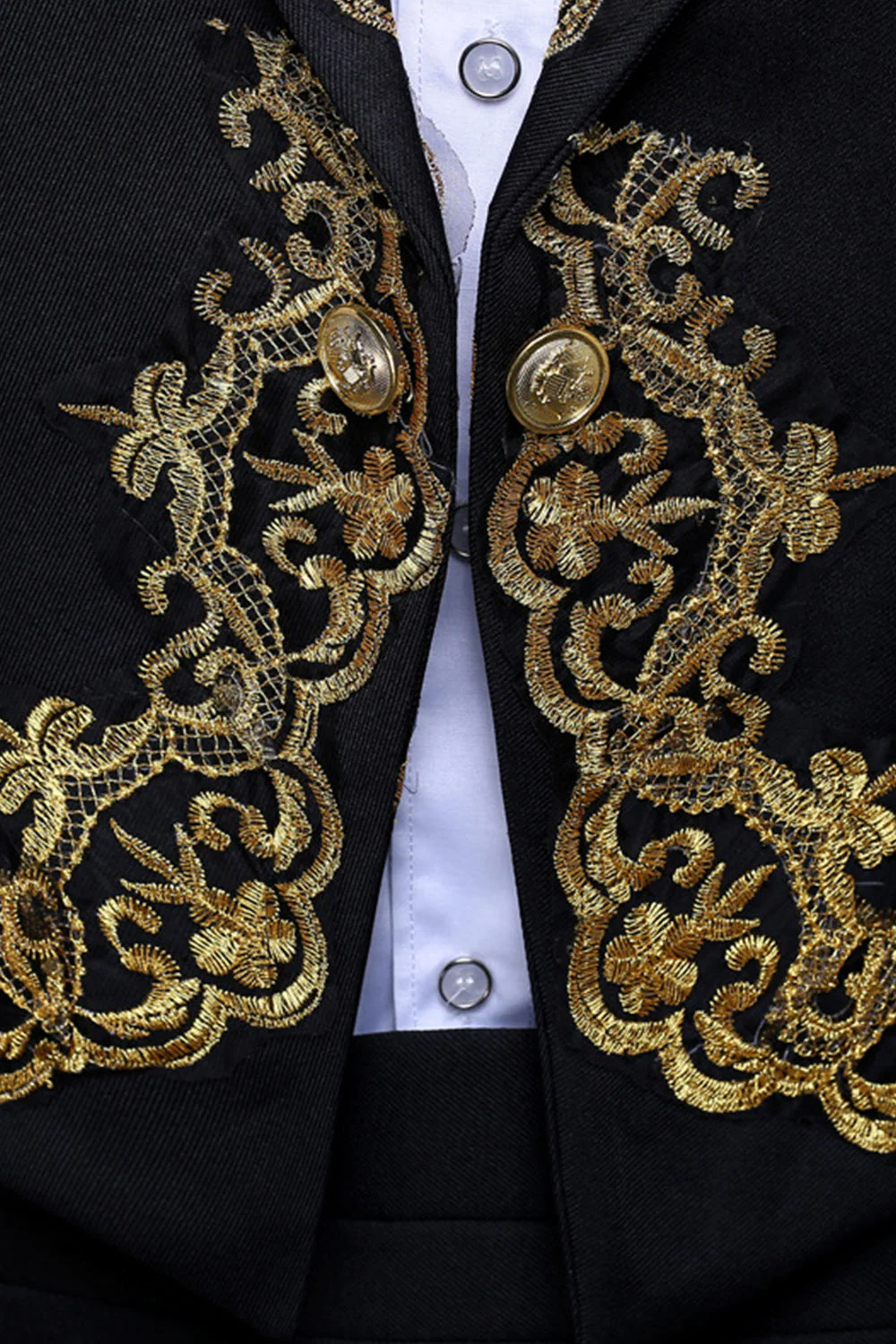2 Piece Black One Button Peak Lapel Men's Suits with Embroidery - Image 3