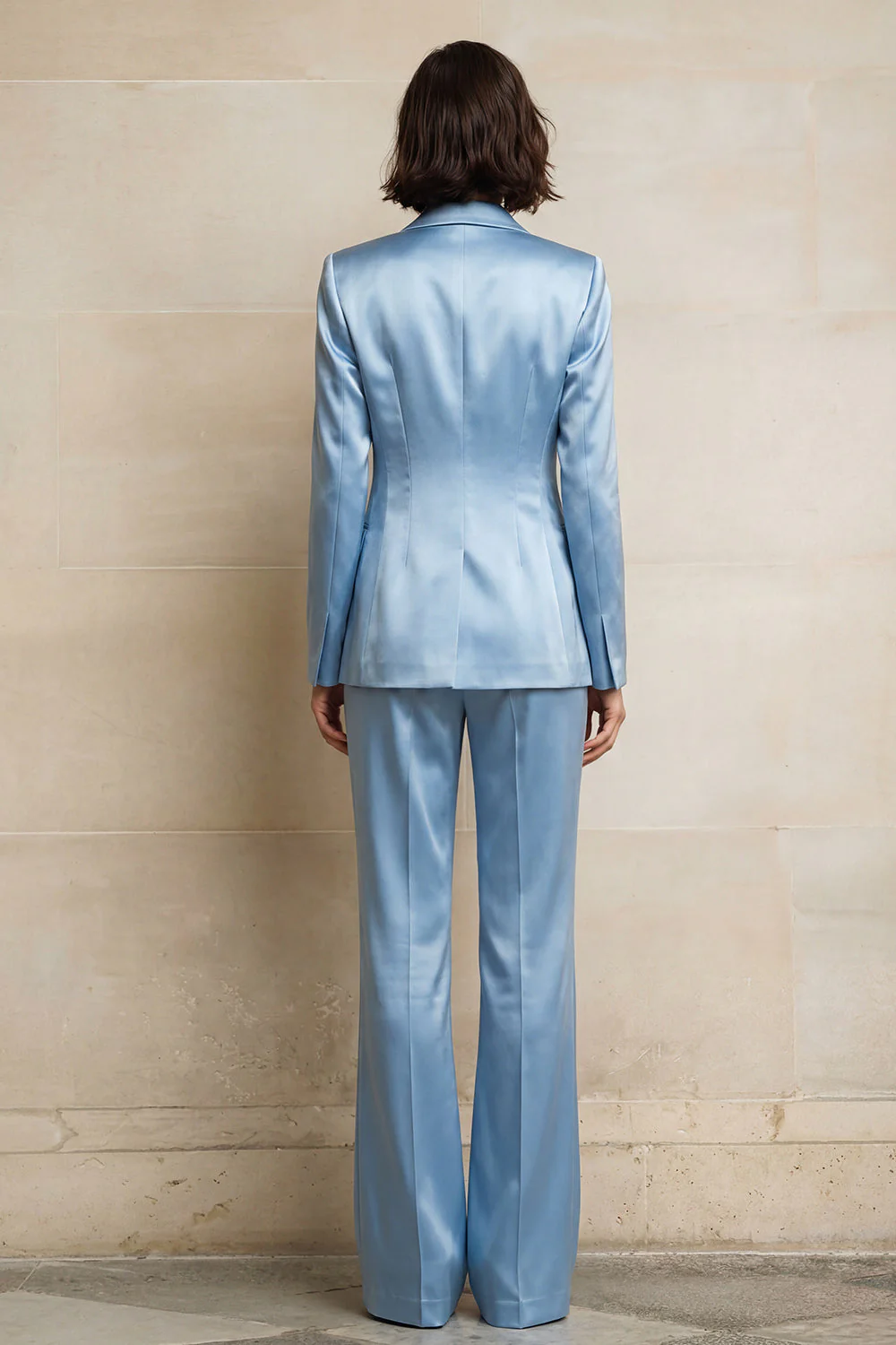2 Piece Blue Single Breasted Peak Lapel Women Suits with Pockets - Image 2