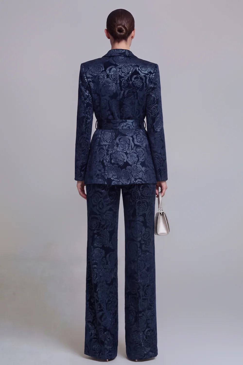 Dark Green 2 Piece Floral Notched Lapel Wide Leg Prom Suits with Belt - Image 8