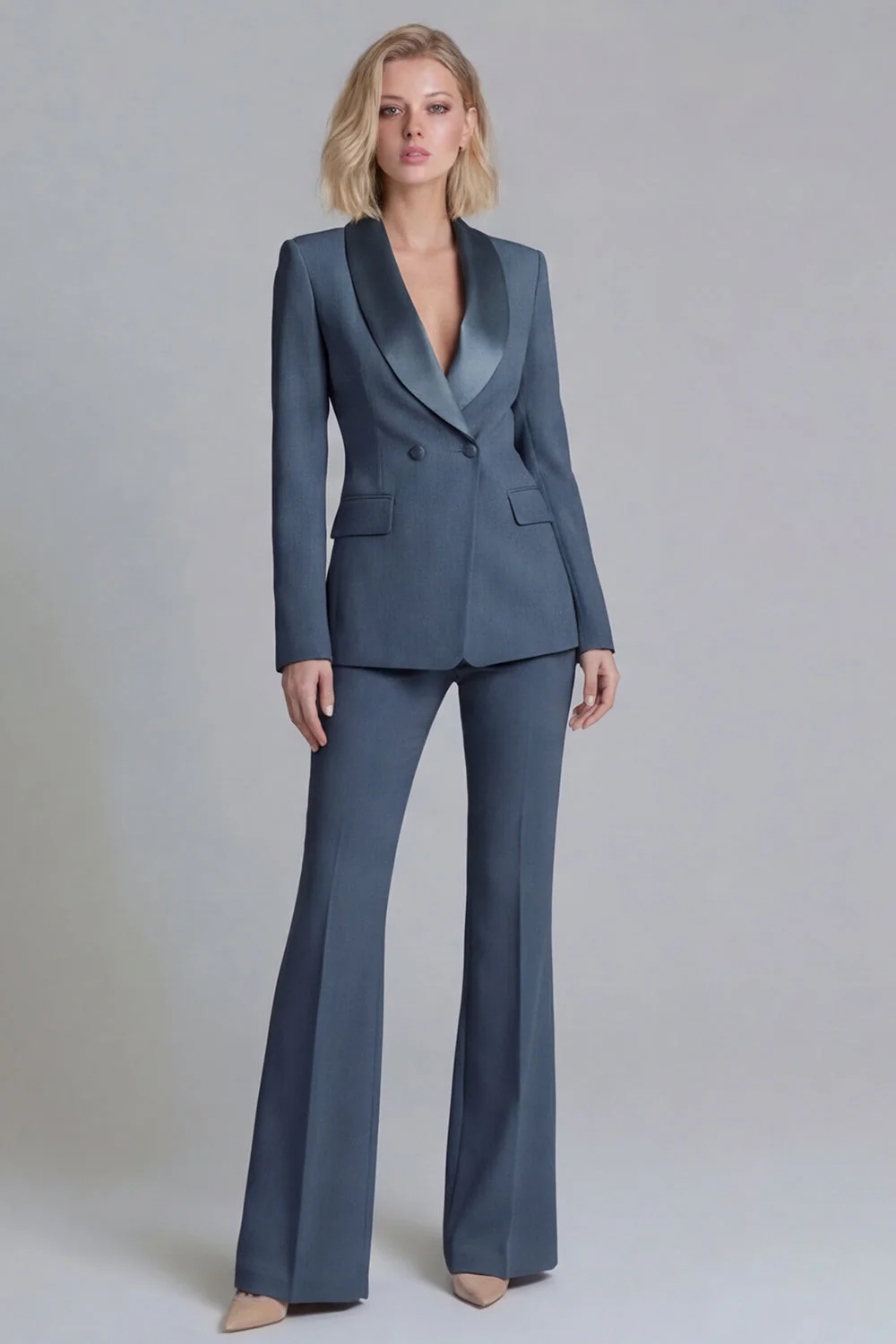 2 Piece Fresh Emerald Shawl Lapel Double Breasted Women's Work Suits - Image 11