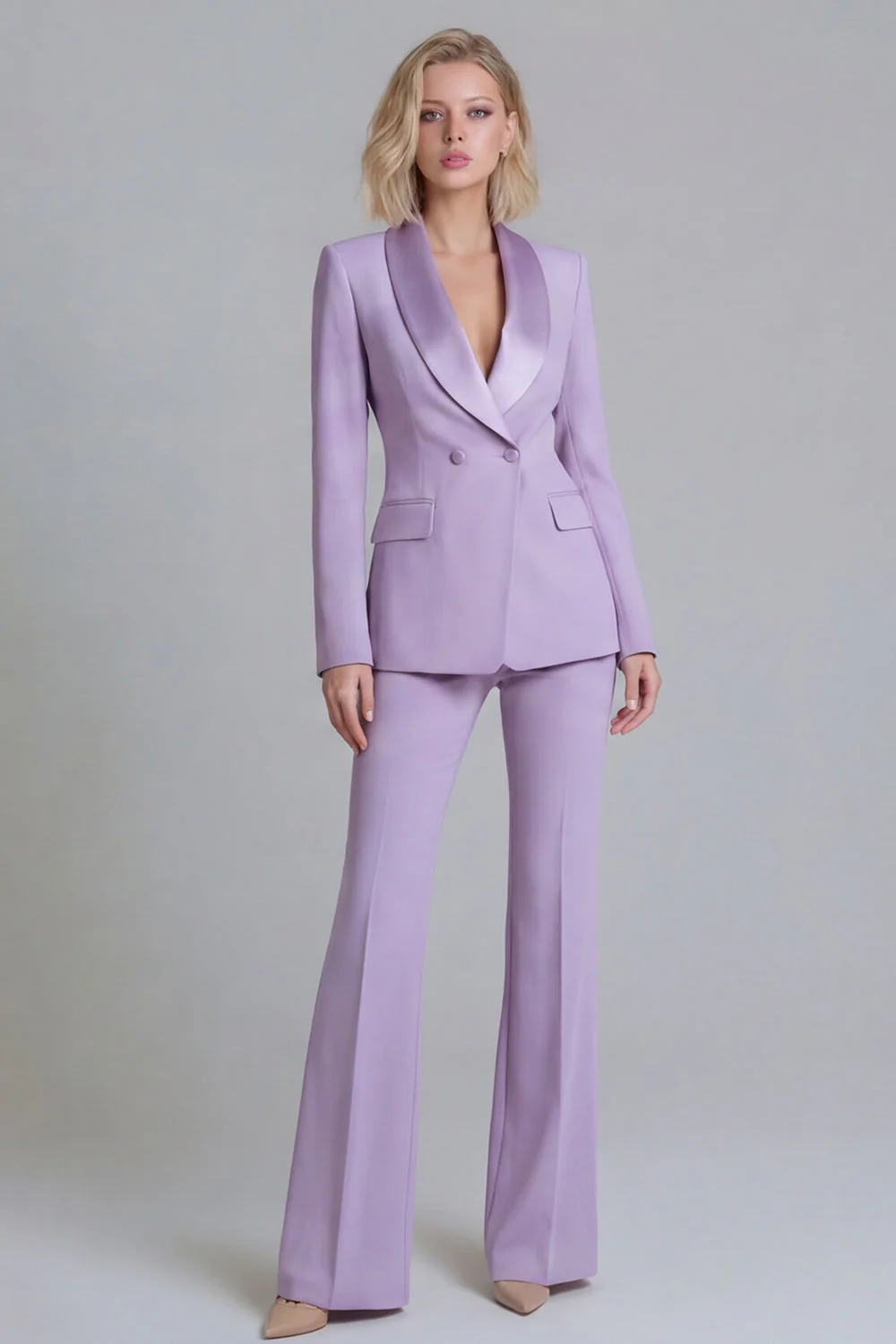 2 Piece Fresh Emerald Shawl Lapel Double Breasted Women's Work Suits - Image 15