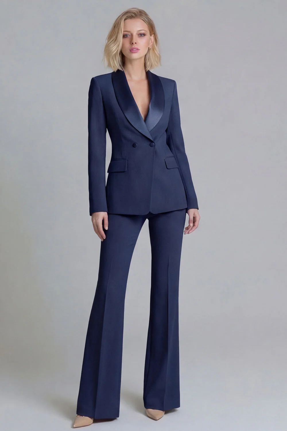 2 Piece Fresh Emerald Shawl Lapel Double Breasted Women's Work Suits - Image 17