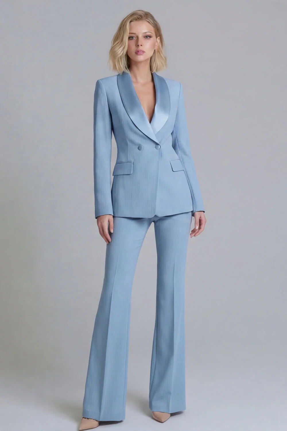 2 Piece Fresh Emerald Shawl Lapel Double Breasted Women's Work Suits - Image 3