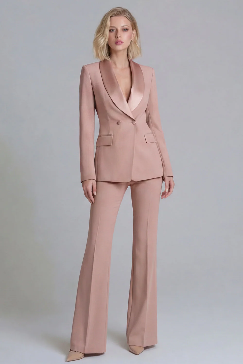 2 Piece Fresh Emerald Shawl Lapel Double Breasted Women's Work Suits - Image 5