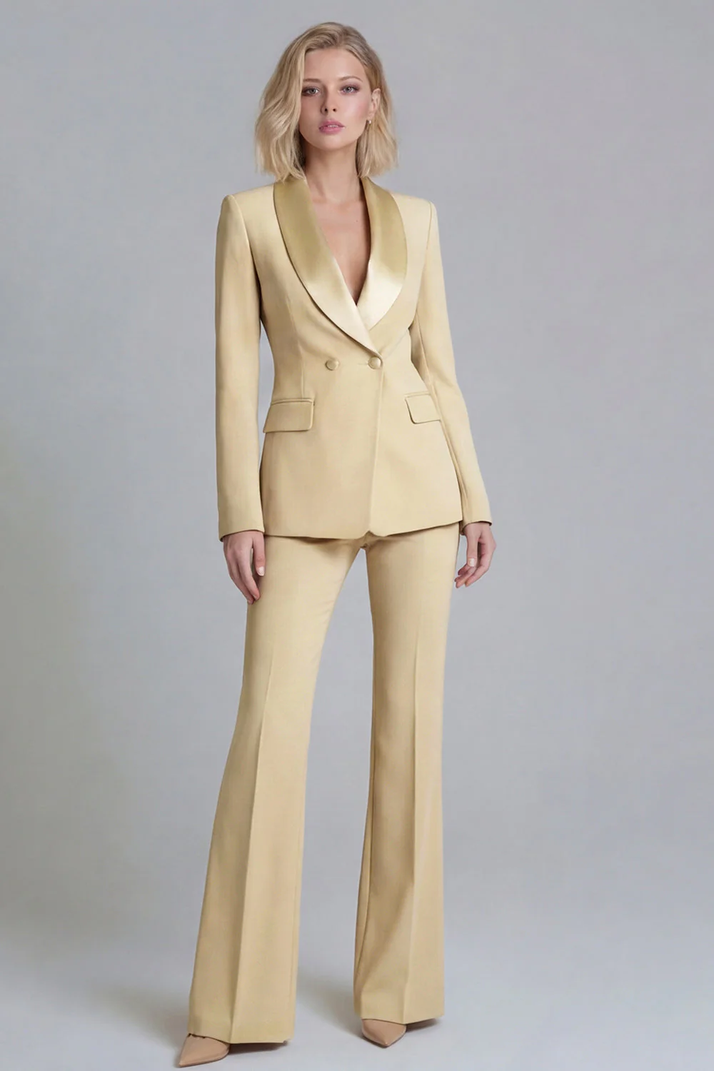 2 Piece Fresh Emerald Shawl Lapel Double Breasted Women's Work Suits - Image 7