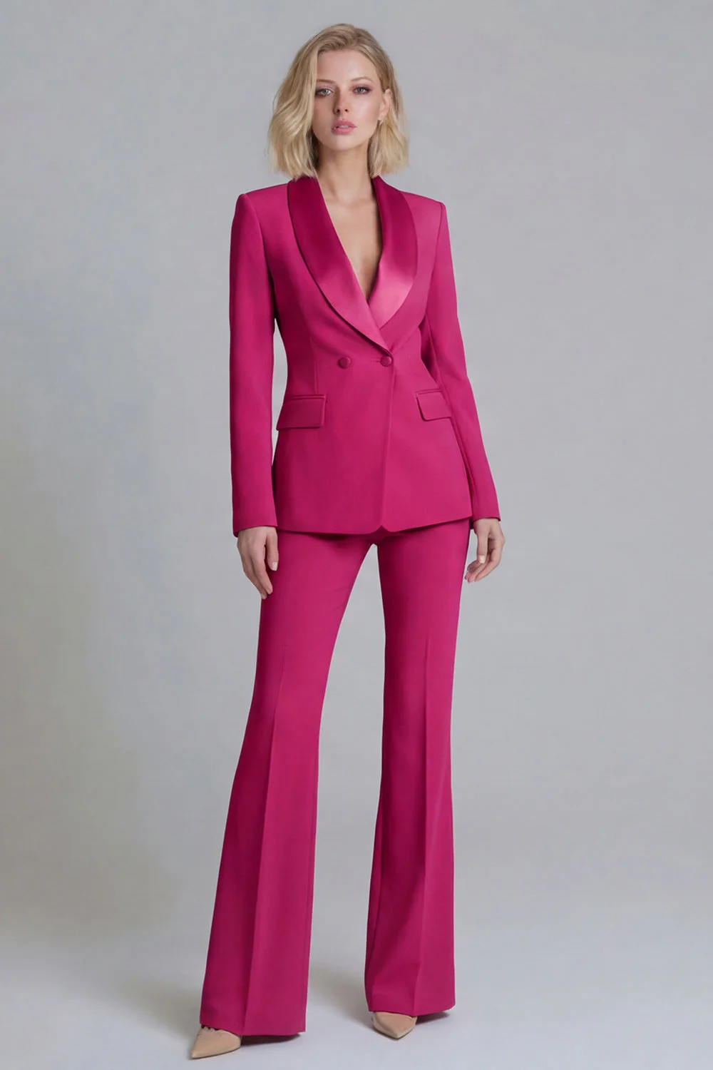 2 Piece Fresh Emerald Shawl Lapel Double Breasted Women's Work Suits - Image 9