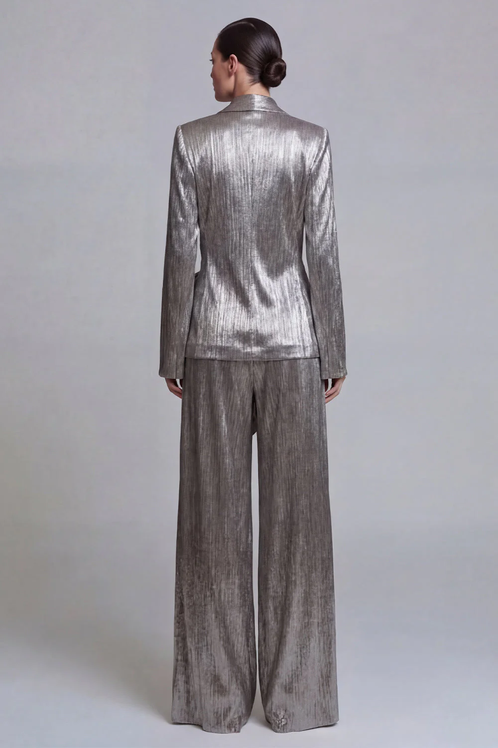 2 Piece Grey Wide Leg Shawl Lapel Prom Suits with Bow - Image 2