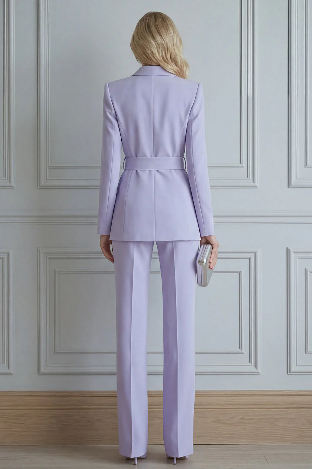 2 Piece Lilac Notched Lapel Double Breasted Prom Suits with Belt - Image 2