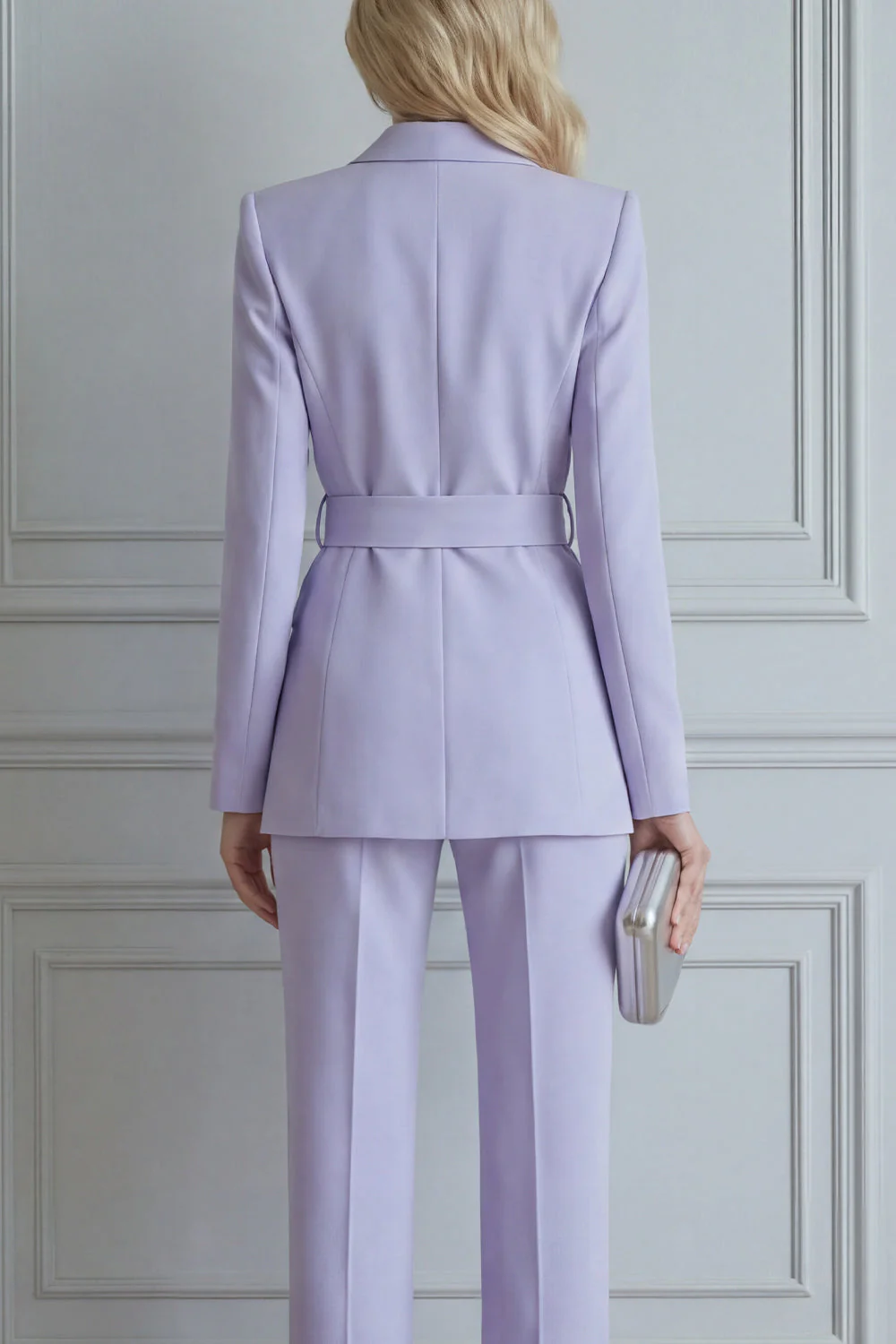 2 Piece Lilac Notched Lapel Double Breasted Prom Suits with Belt - Image 4