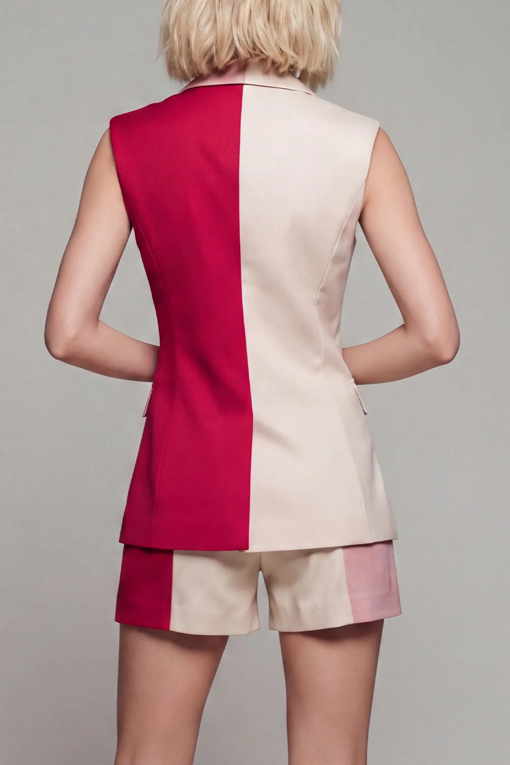 2 Piece Light Khaki Peaked Lapel ColorBlock Women Suits - Image 4