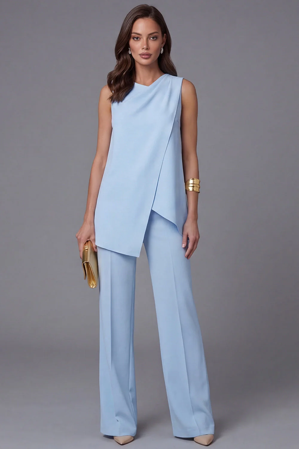 2 Piece Sky Blue Sleeveless Work Suits