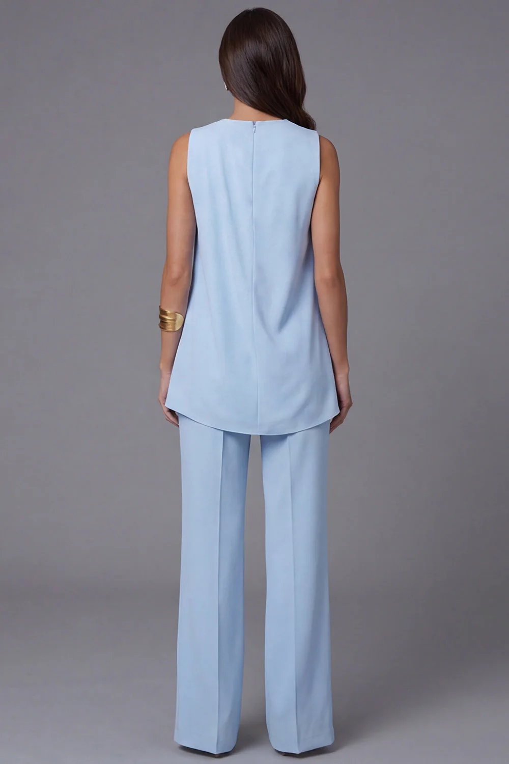 2 Piece Sky Blue Sleeveless Work Suits - Image 2