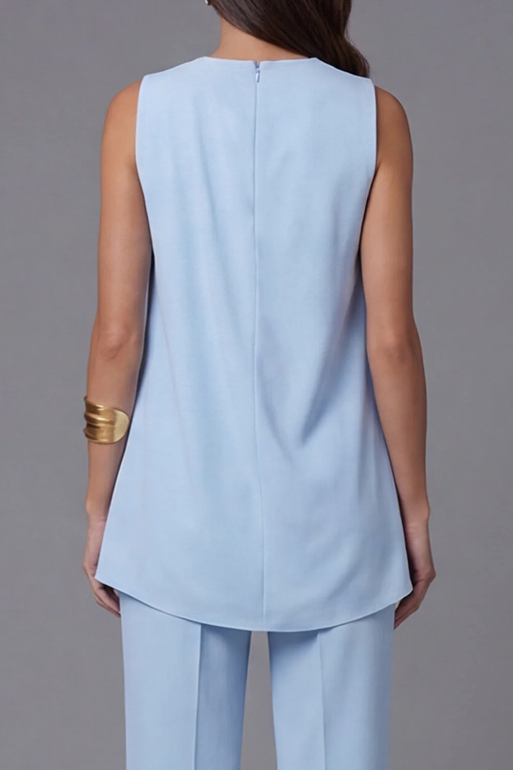 2 Piece Sky Blue Sleeveless Work Suits - Image 4