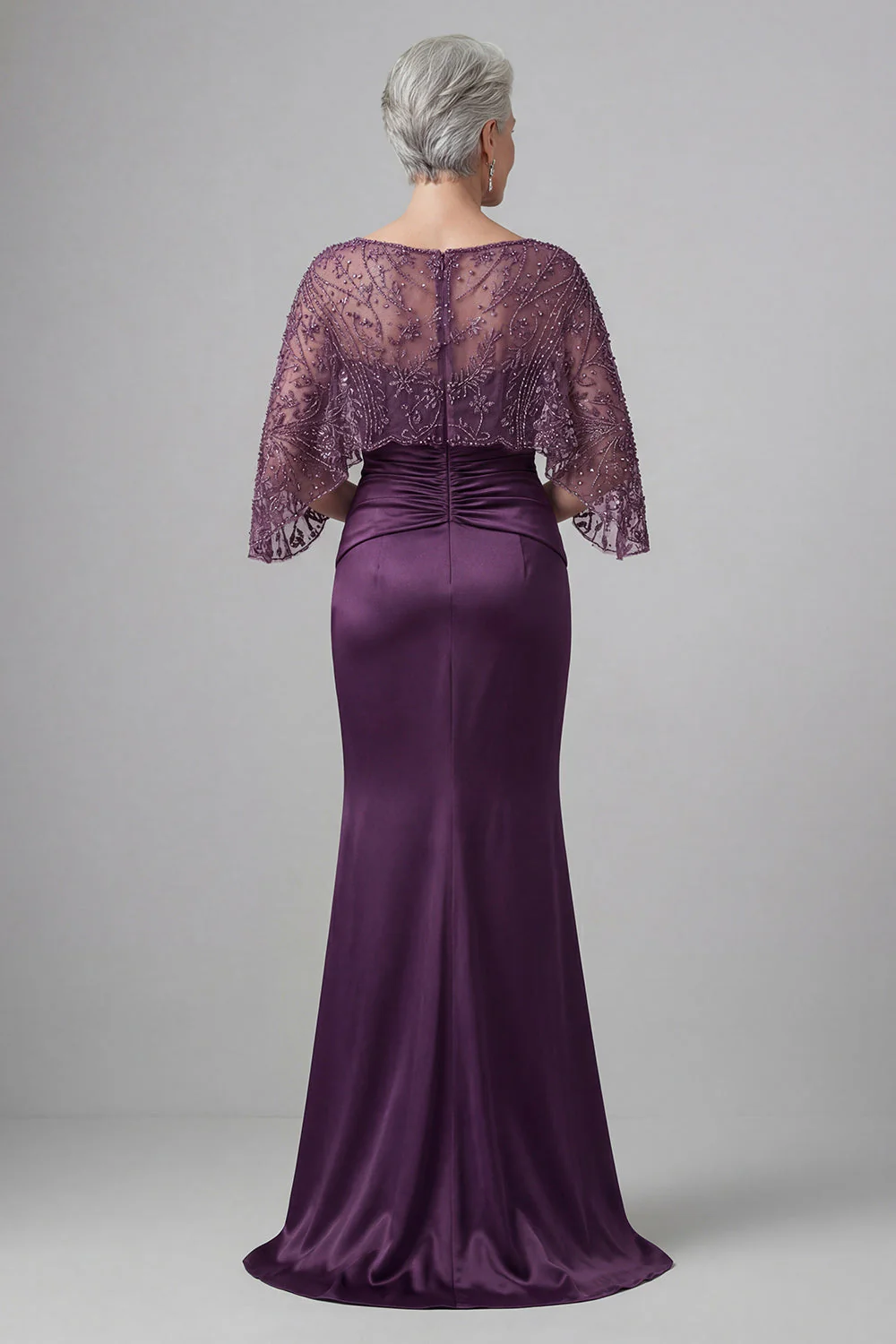 Dark Purple Mermaid 3/4 Sleeves Long Mother of the Bride Dress - Image 2