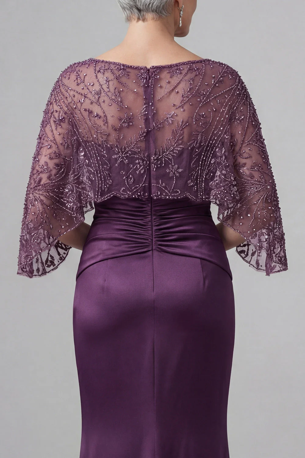 Dark Purple Mermaid 3/4 Sleeves Long Mother of the Bride Dress - Image 4