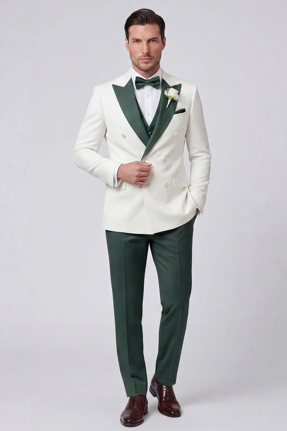 Black 3 Piece Double Breasted Peak Lapel Men's Prom Suits - Image 2