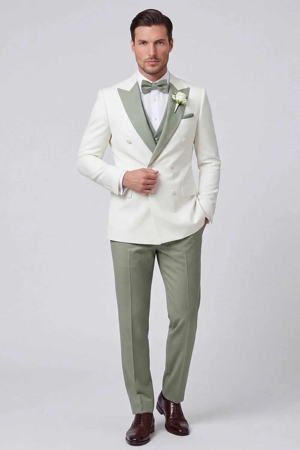 Black 3 Piece Double Breasted Peak Lapel Men's Prom Suits - Image 3
