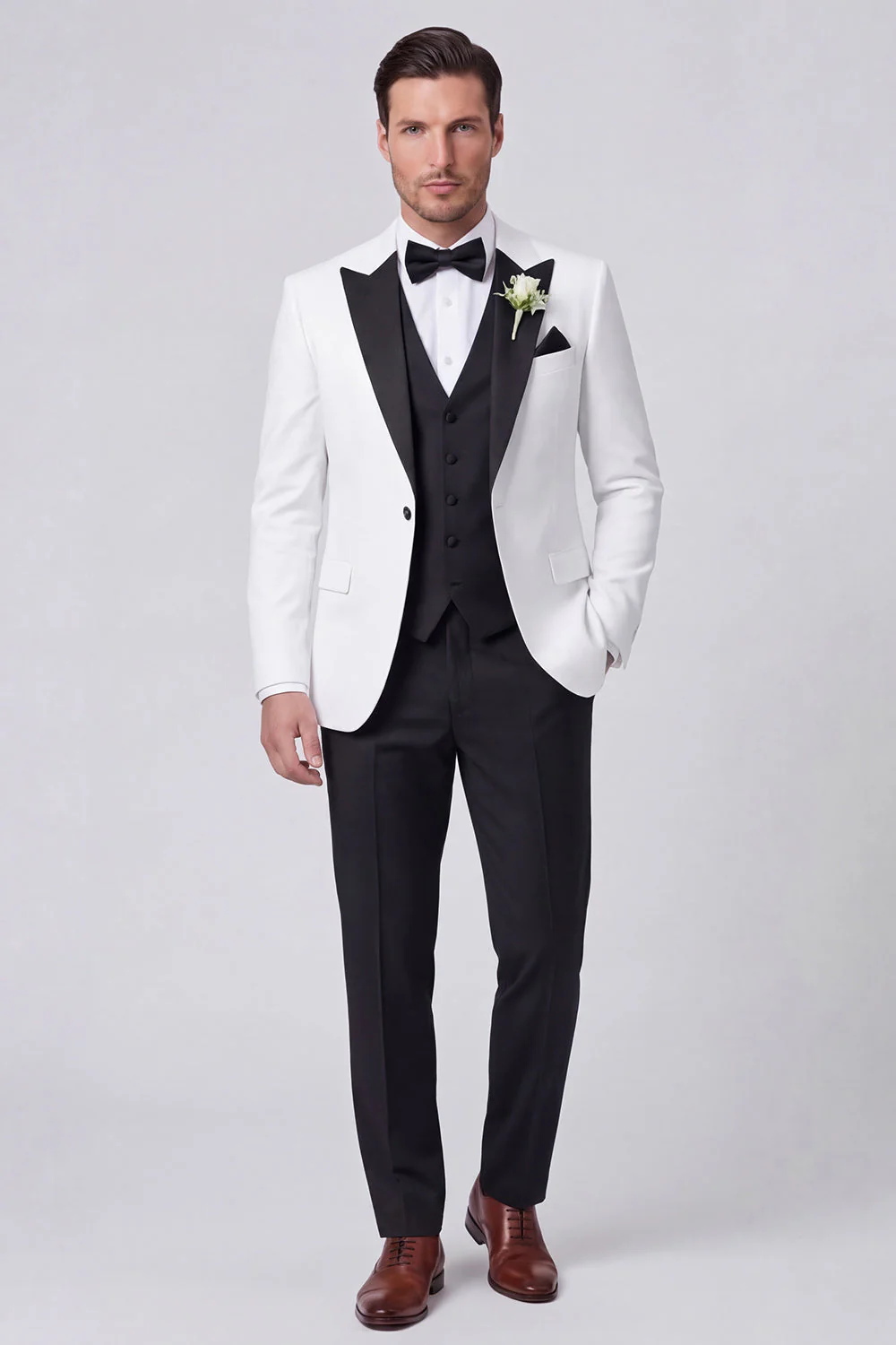 3 Piece Black Slim Fit Peak Lapel Men's Prom Suits