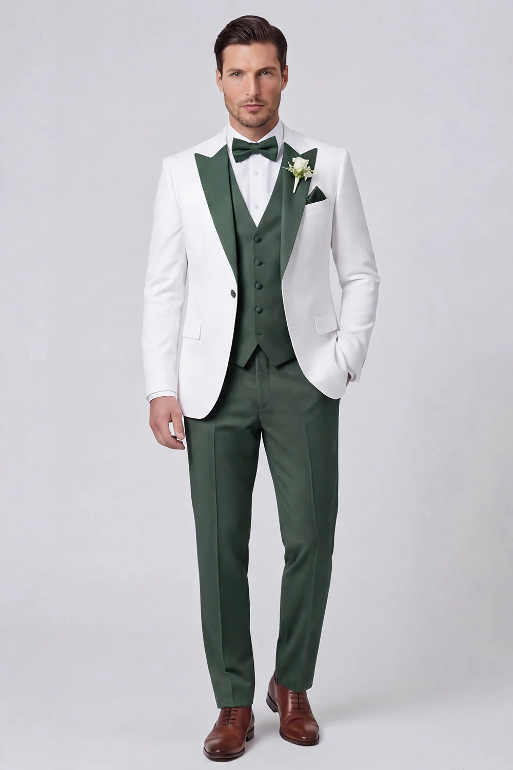 3 Piece Black Slim Fit Peak Lapel Men's Prom Suits - Image 2