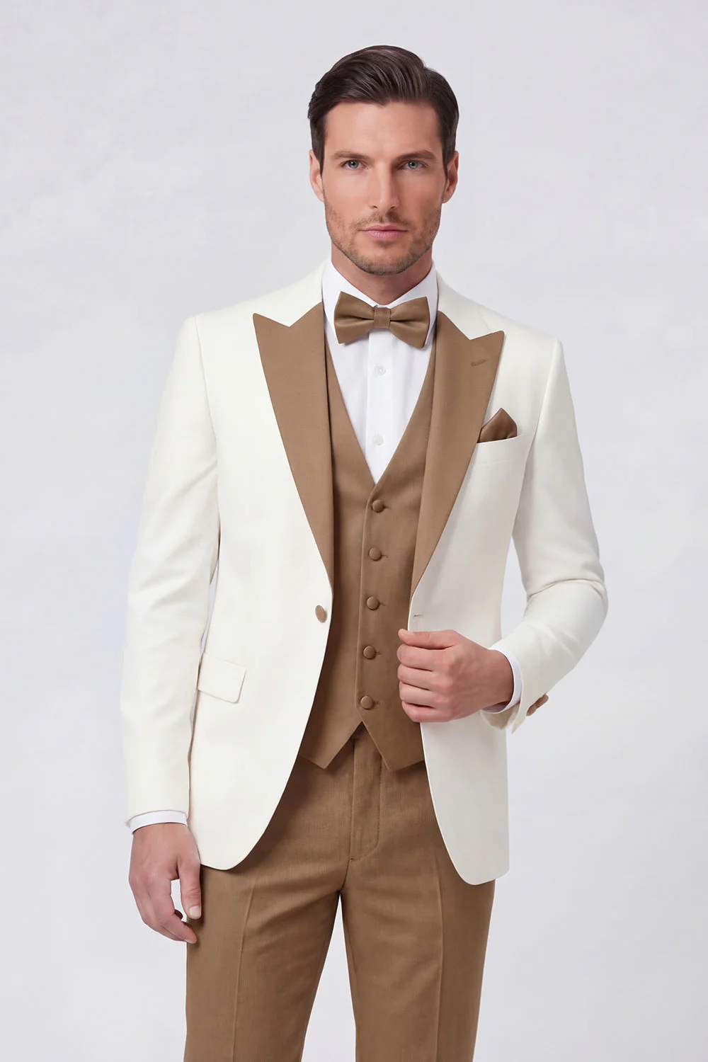 3 Piece Black Slim Fit Peak Lapel Men's Prom Suits - Image 3