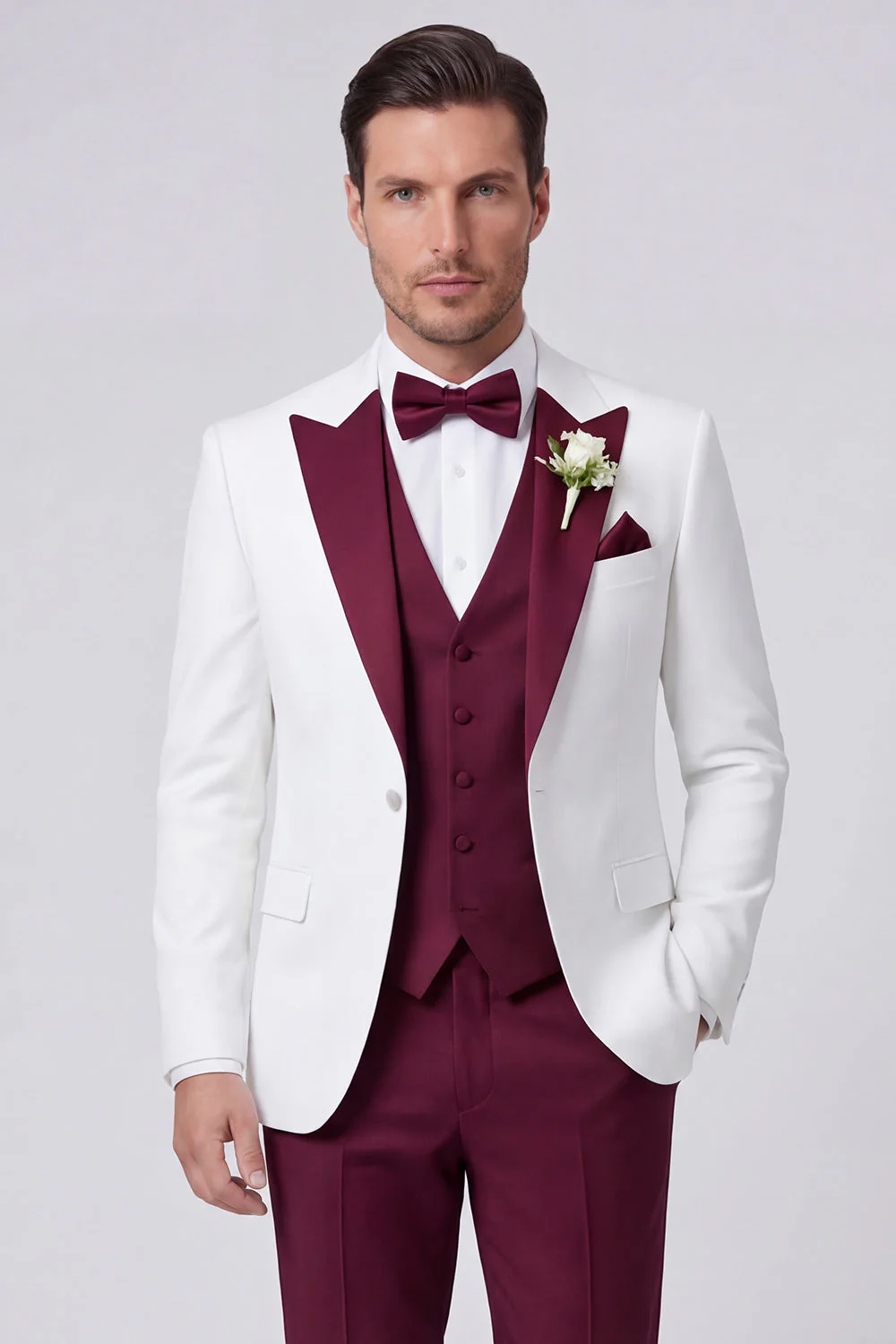 3 Piece Black Slim Fit Peak Lapel Men's Prom Suits - Image 4