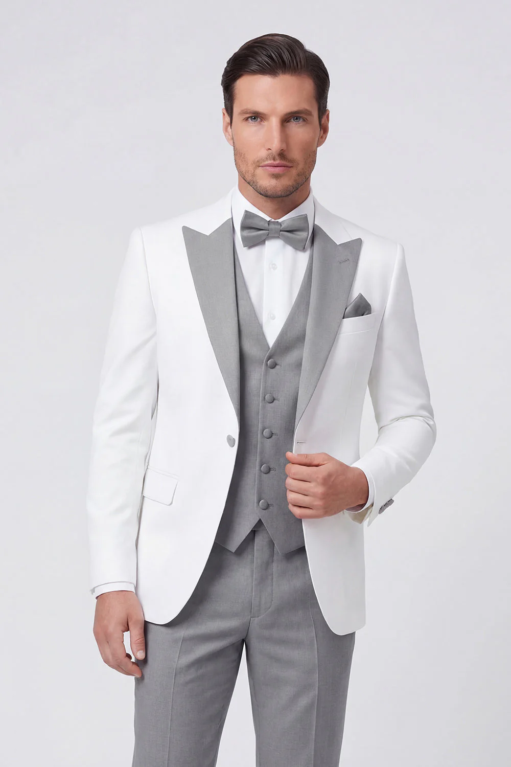 3 Piece Black Slim Fit Peak Lapel Men's Prom Suits - Image 6
