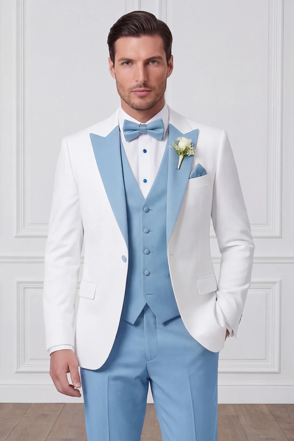 3 Piece Black Slim Fit Peak Lapel Men's Prom Suits - Image 7