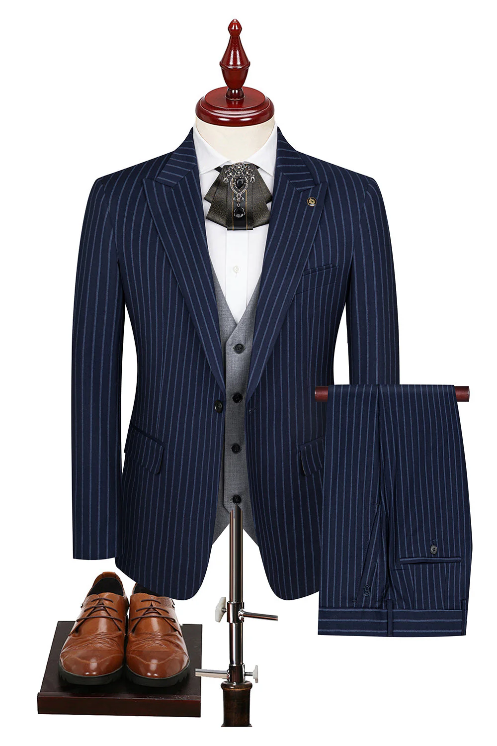 3 Piece Blue Peak Lapel One Button Men's Prom Suits