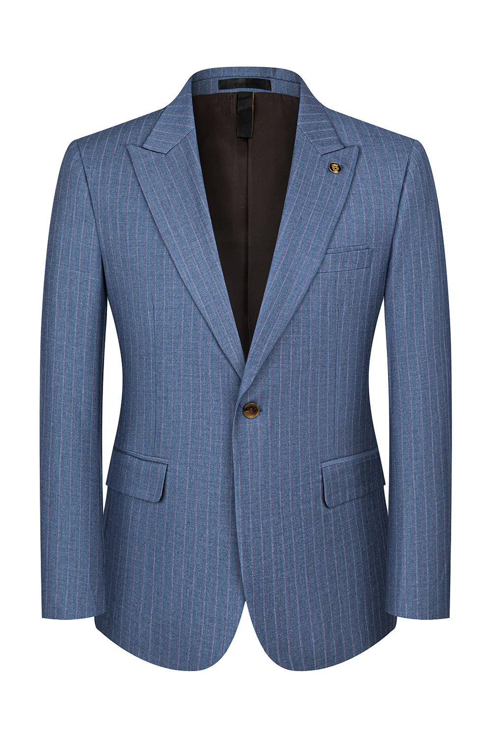 3 Piece Blue Peak Lapel One Button Men's Prom Suits - Image 15