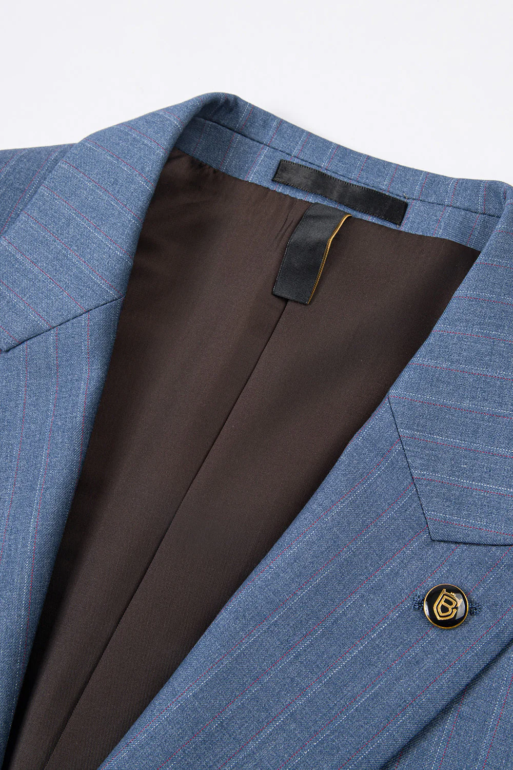 3 Piece Blue Peak Lapel One Button Men's Prom Suits - Image 18