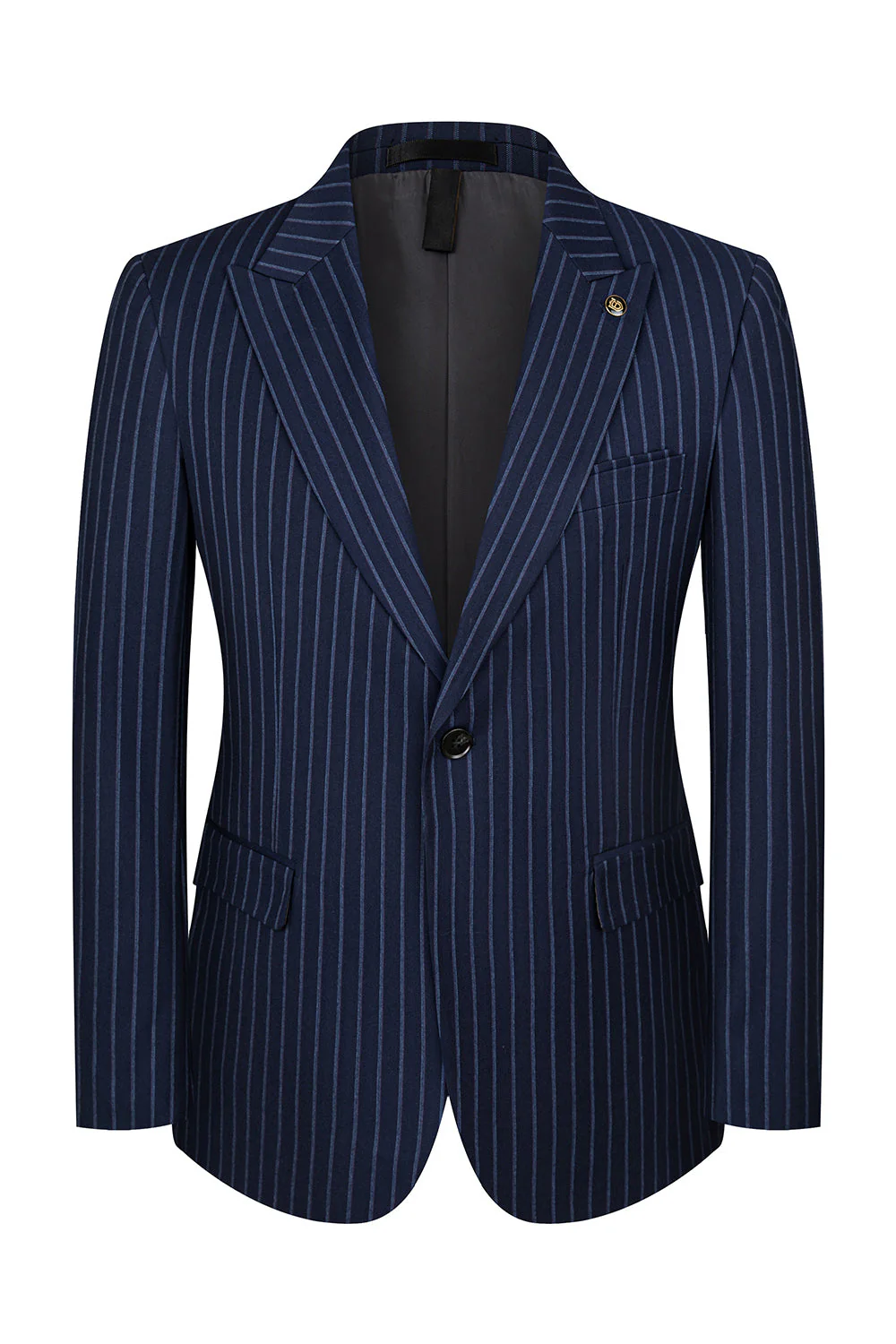 3 Piece Blue Peak Lapel One Button Men's Prom Suits - Image 3
