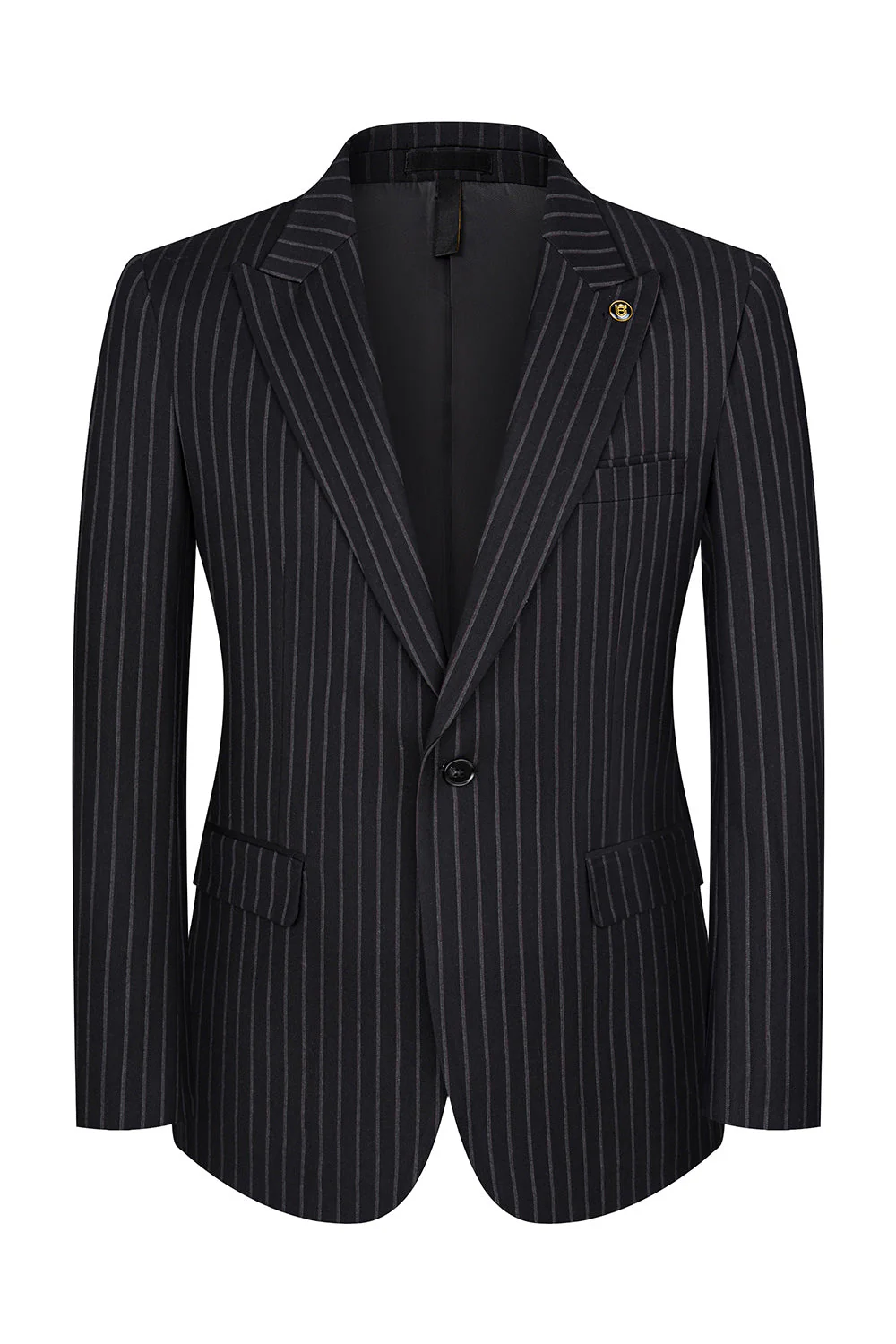 3 Piece Blue Peak Lapel One Button Men's Prom Suits - Image 7