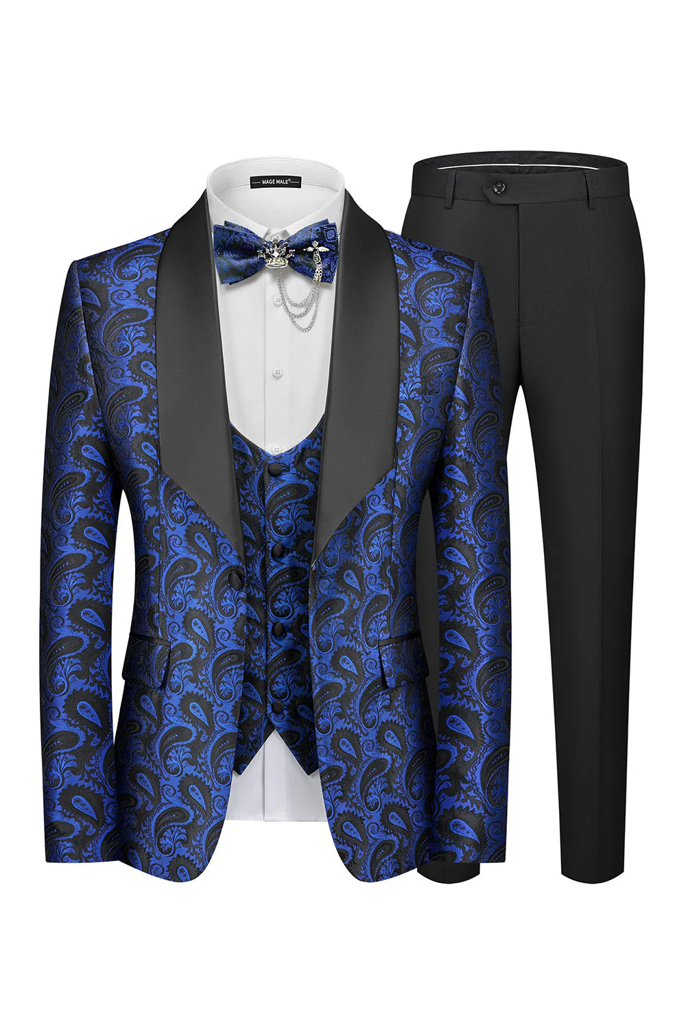 3 Piece Blue Shawl Lapel Jacquard Men's Prom Suits