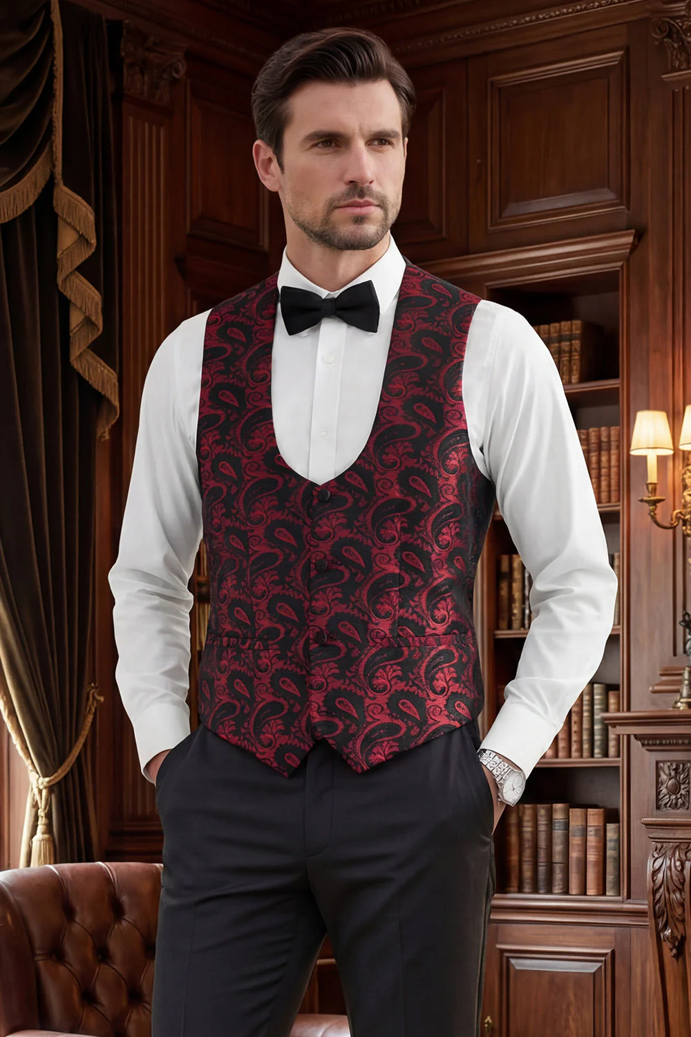 3 Piece Blue Shawl Lapel Jacquard Men's Prom Suits - Image 11