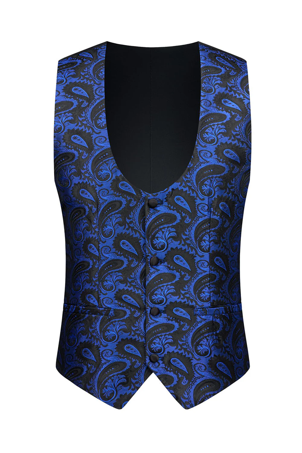 3 Piece Blue Shawl Lapel Jacquard Men's Prom Suits - Image 4