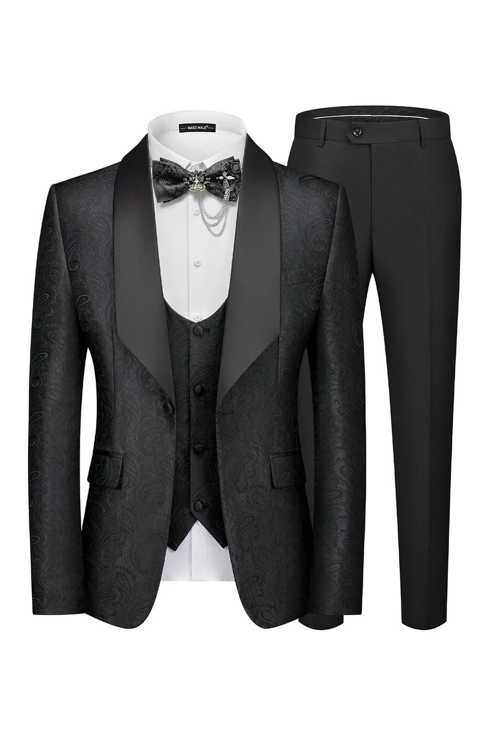 3 Piece Blue Shawl Lapel Jacquard Men's Prom Suits - Image 5