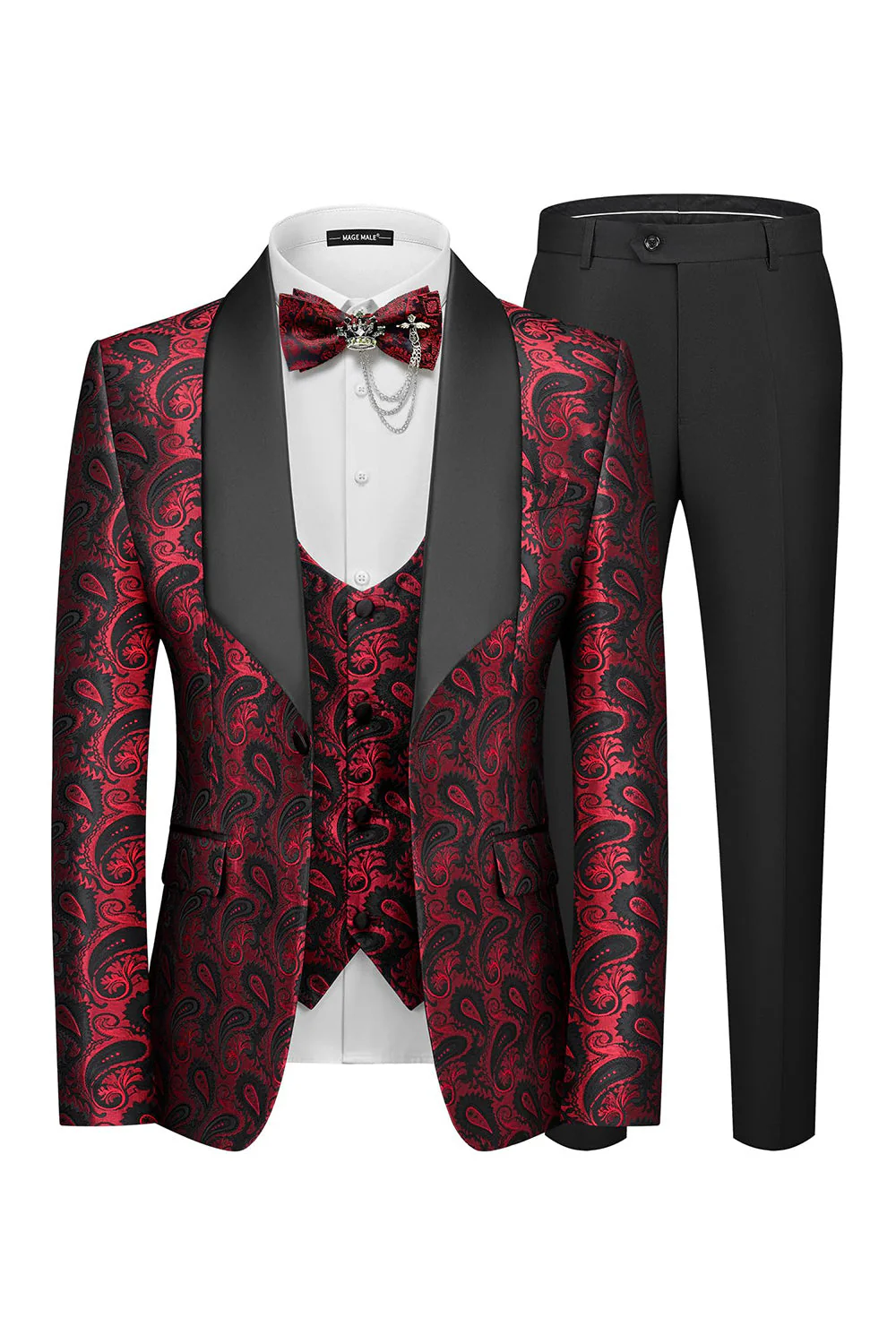 3 Piece Blue Shawl Lapel Jacquard Men's Prom Suits - Image 8