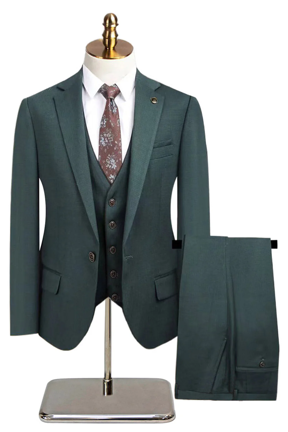 3 Piece Notched Lapel One Button Men's Navy Suits - Image 10