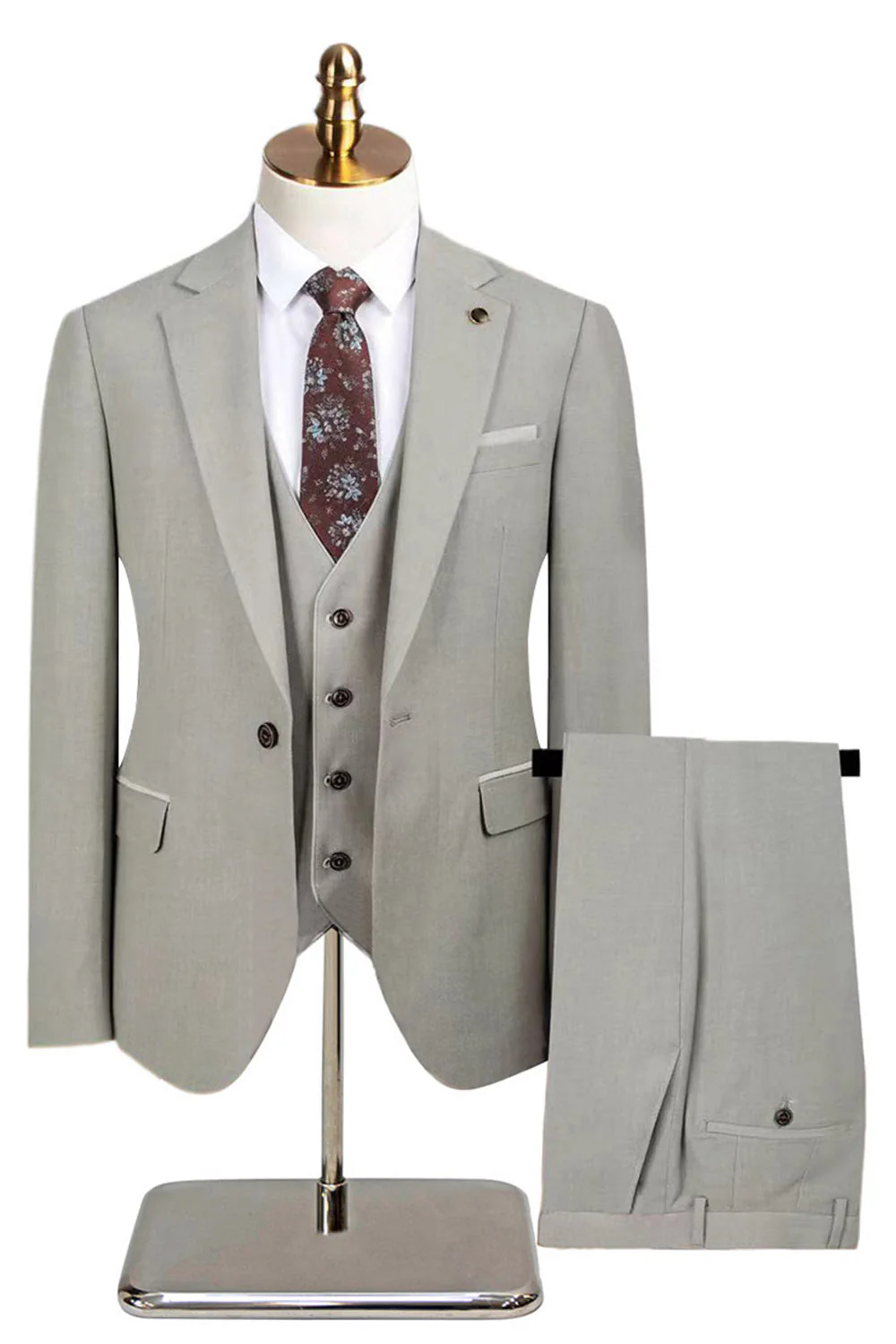 3 Piece Notched Lapel One Button Men's Navy Suits - Image 11